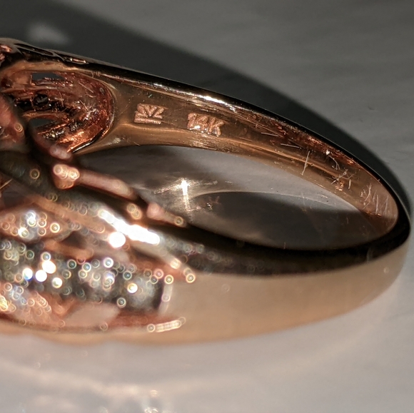 Le Vian ring with center cushion cut peach morganite gemstone 14krg. - Picture 8 of 10